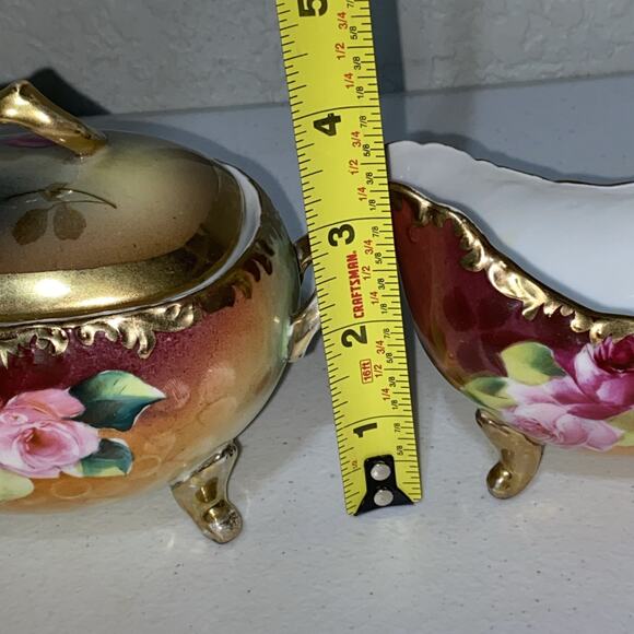 Vintage American Beauty Germany Creamer Sugar Bowl Set Hand Painted Rose Signed - Picture 14 of 15
